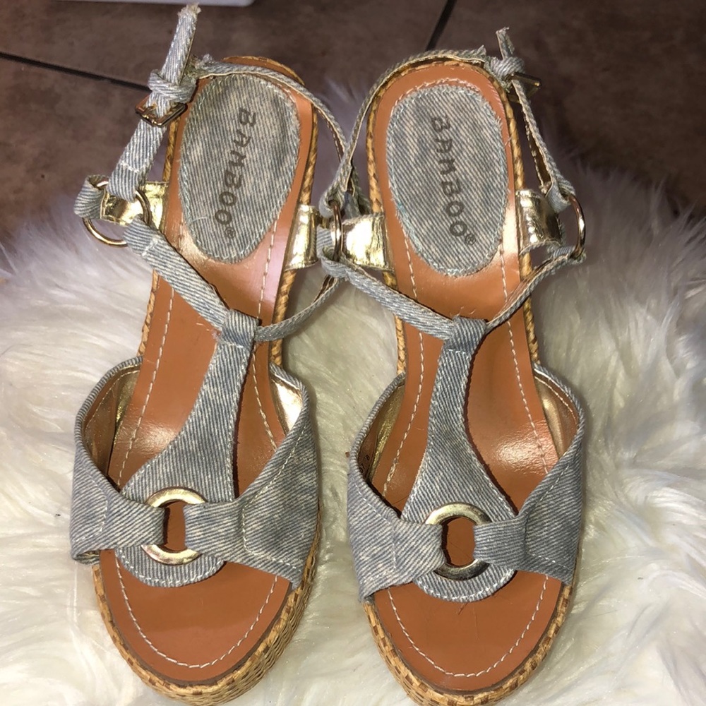 Jean woven heel wedges Sz 8
